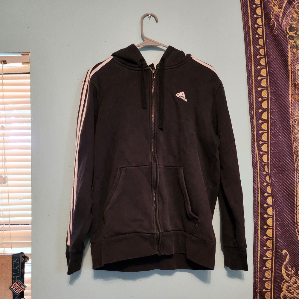 Adidas Fleece 3-Stripes zip up Hoodie Black Men's size M
